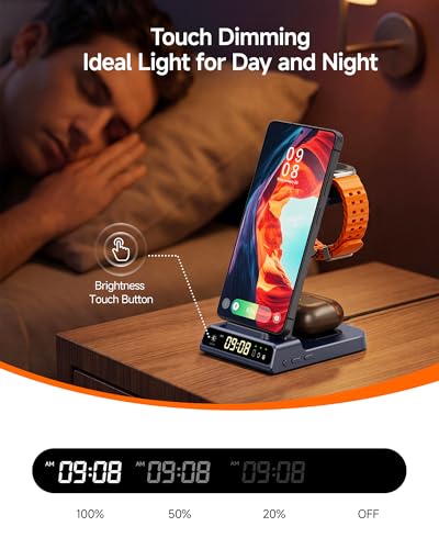 Image of 3 in 1 Wireless Charger for Samsung Galaxy S26 Ultra, Galaxy Watch 8, Buds | Dimmable LED clock, Dual-angle charging stand, Case-friendly, Compact & space-saving, Multi-protection, Charging indicator