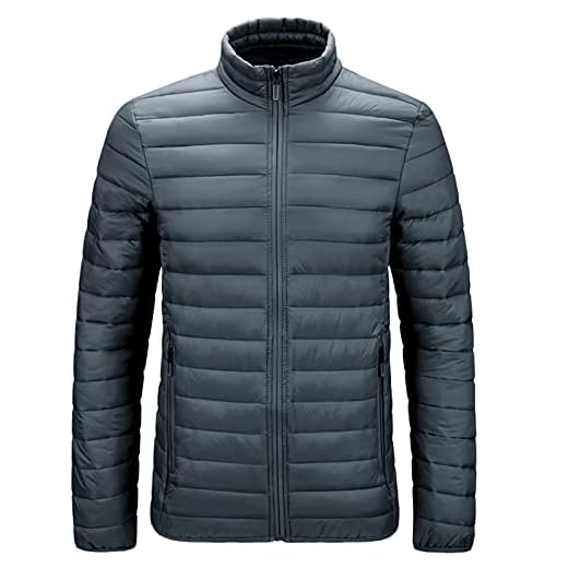Chejarity Lätt quiltad jacka herr vinter dunjacka varm softshelljacka herr vinterjacka ståkrage quiltad jacka blixtlåsficka övergångsjacka sport fritidsjacka, GRÅ, 4XL