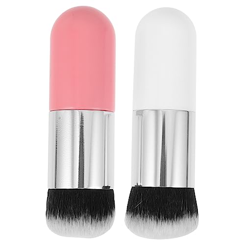 Homoyoyo Brochas De Maquillaje 2 Piezas Tamaño Pequeño Cerdas Sintéticas Suaves Para Base y Polvos Sueltos Cepillos Para Mujer Uso Facial Diario