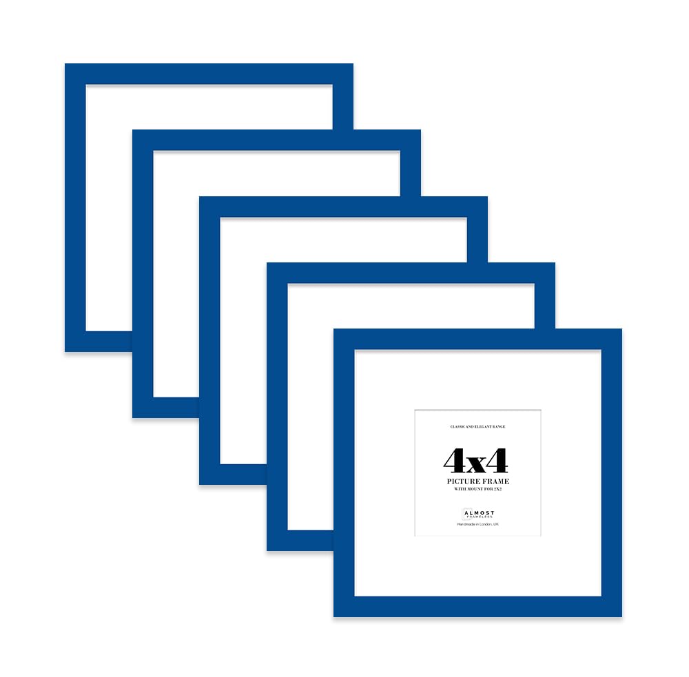 4x4 Blue Picture Frame with Mount for 2x2 Photos, Prints - Modern Square Wall Frame, Set of 5