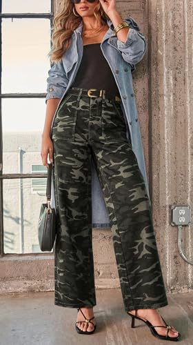 Image of Wide Leg Jeans for Women High Waist Stretch Cargo Denim Pants