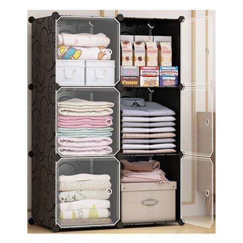 YBNKKUXKN Baldas Armario Armario portátil con 6 Compartimentos, Perchas de plástico, Armario de Almacenamiento, fácil de Montar, Adecuado para Dormitorio y Sala de Estar Armario Combinado
