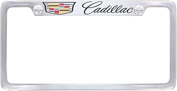 Cadillac with Crest Metal License Plate Frame Tag Holder - Chrome Plated