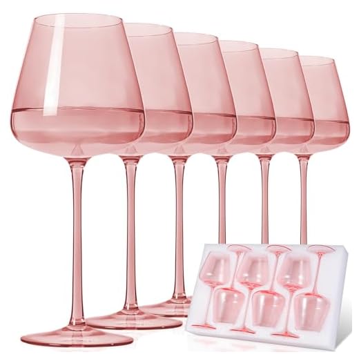JOVGANK Hand Blown Pink Wine Glasses