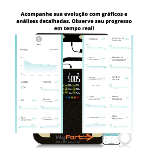 Balança Bioimpedância Smart Display 8 Sensores com Display VA WF05 Balança Digital Corporal com Homo