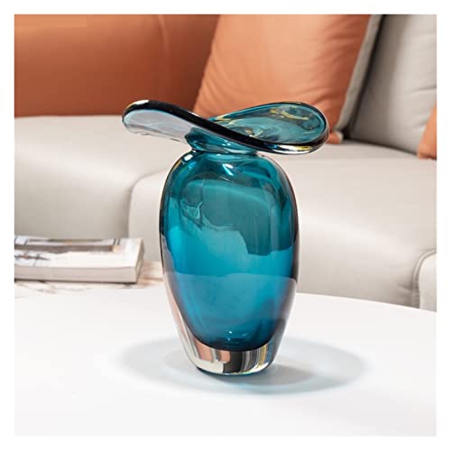 Lijiaxiuyc-101 florero Florero de Cristal Azul Creativo y Sencillo, decoración de Sala de Estar, arreglo Floral, florero seco de Mesa Moderno jarrones para Flores(Grande)