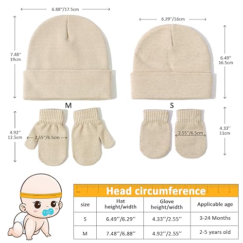 Image of Baby Beanie Hat Gloves Set, Kids Winter Warm Knit Hat with glvoes,Toddler Soft Beanie for Little Boys Little Girls Children