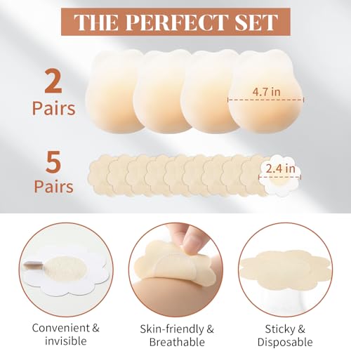 Nipple Covers - 2 Pairs Lift Ultra-Thin Sticky Push up Nipple Pasties, Reusable Silicone Breast Petals, Strapless Backless Bras, Pasties for Women2