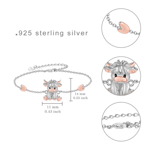 Highland Cow Bracelet for Women 925 Sterling Silver Animal Bracelets Highland Cow Decor Jewelry Gifts for Women4
