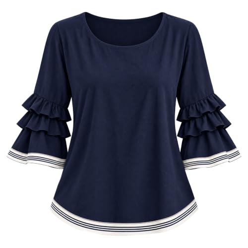 MESSIYO Long Sleeve Shirts for Women Fall Casual Blouse Navy - image 3