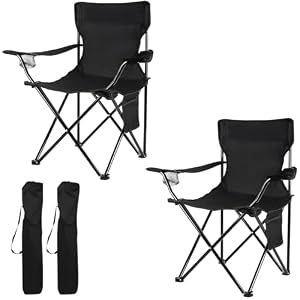 Damei century Folding Camping Chairs, for Beach, Lawn, Yard, 2-Pack Black
