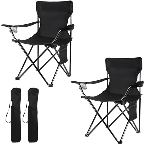 Damei century Sillas de camping portátiles para disfrutar del aire libre con una silla plegable versátil, silla deportiva, silla de exterior y silla de césped, 2 unidades, color negro
