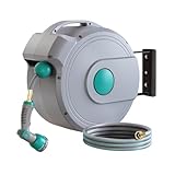 GILBEST 1/2" x 100ft Retractable Garden Hose Reel | All-Weather Water Hose Reel Wall Mounted | Any Length Lock & 180°Swivel, Water Hose with 10-Function Nozzle for Cleaning, Watering (Grey)