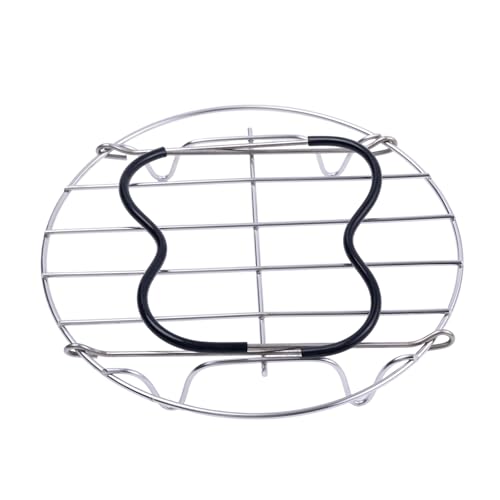 Image of 19.5cm Steamer Rack Trivet with Heat Resistant Silicone Handles | 19.5cm /7.68inch Silver Stainless Steel Steamer Rack Trivet for Lifting out Delicious Cooking, for 6, 8 Qt Pressure Cooker