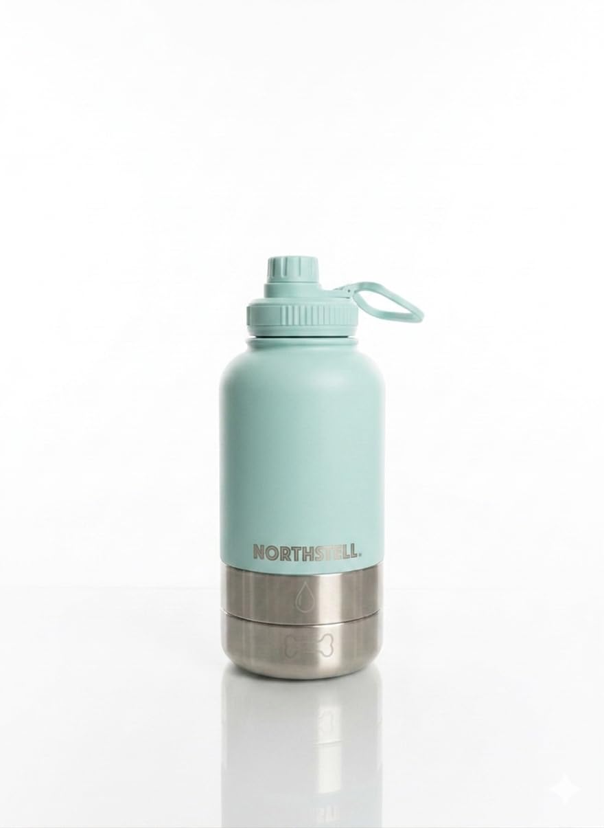 Botella 3 en 1 para Perros y Mascotas, Botella de Agua con 2 Recipientes para Comida y Bebedero Portátil,sin BPA, Antigoteo, Ideal para Paseos, Viajes y Excursiones (Celeste)