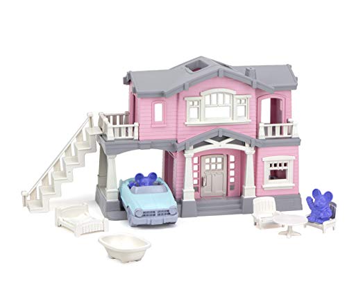 Green Toys House Play Set, Pink - 10 Piece Pretend Play, Motor Skills, Language & Communication Kids Role Play Toy Playset. No BPA, phthalates, PVC. Dishwasher Safe, Recycled Plastic, Made in USA.