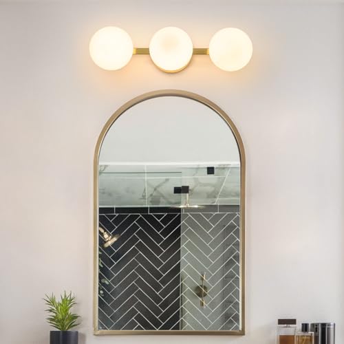 Image of Gold Globe Wall Sconce,Vanities Lights with 3 Milk Glass Shades | 6 inch Modern Spherical Vanity Sconces,Contemporary Small Brass Ball Lights Fixture for Entryway Bedside Bathroom,E26 Base