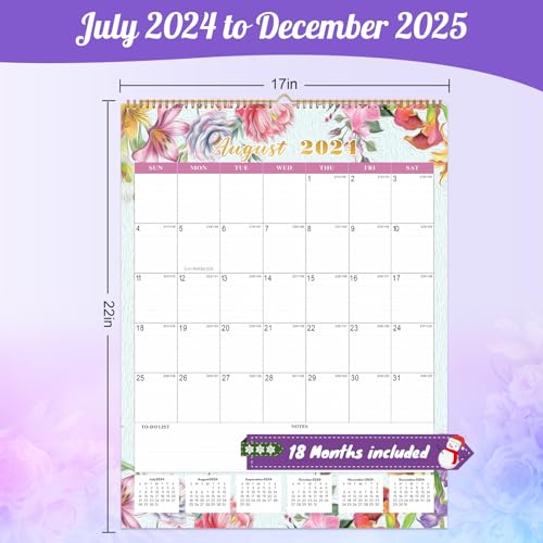 Gannyfer Large Calendar 2024-2025 - 18 months Wall Calendar July 2024 to Dec 2025, 17" x 22" Large Monthly Calendar, Academic Calendar for Planning and Organizing In Your Family, School or Office - Modern Floral(6 Stickers Included) - Image 3