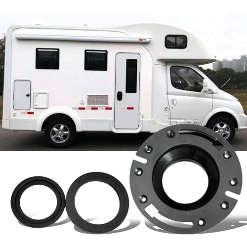 Image of RV Toilet Seal and Flange Kit 3 in 1 Combo Compatible with Dometic 300 /310 /320 Toilets Replaces 385345892 Floor Flange + 385311658 Flush Seal + 385311652 Base Seal Black RV Toilet Repair Kit