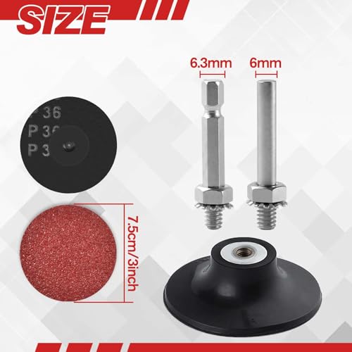 LEONTOOL 75 PCS 3 Zoll Roll Lock Schnellwechselscheiben - 30/60/80 Grit R Type Backing Drill & Die Grinding Disc mit 1/4 Zoll Halterung für Oberflächenband