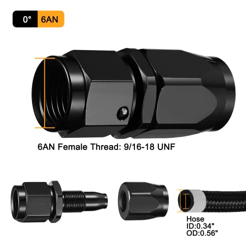 SYKRSS 6AN Straight Swivel Hose End Fitting Aluminum Seal AN Hose End Fitting for Braided Fuel Line — view 3
