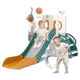 Picture of KORIMEFA 7 in 1 Toddler Slide, Kids Slide for Toddlers Baby 1-3 Years Old, Indoor and Outdoor with Basketball Hoop & Golf Set, Plastic Slides for Kids Easy Assembly, Green