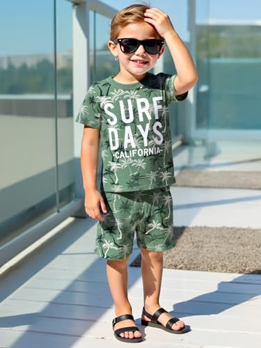 Image of Frogwill Toddler Boys Summer Clothes Hawaiian Jungle Animal Cotton T-Shirt and Poplin Short Outfit Set