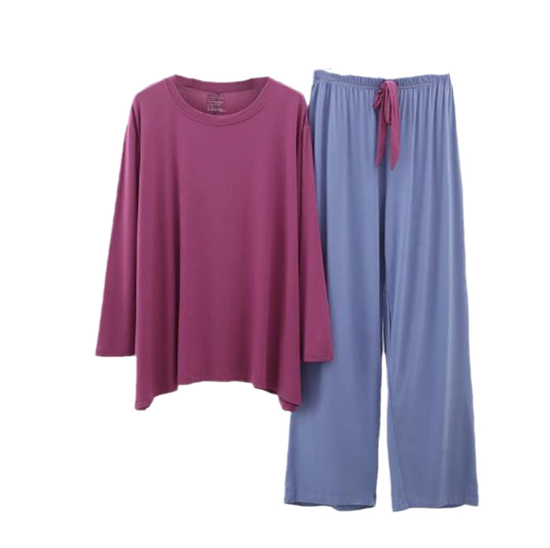 Conjunto de pijama de mujer de color de contraste de algodón cómodo para mujer, Imagen2, talla única