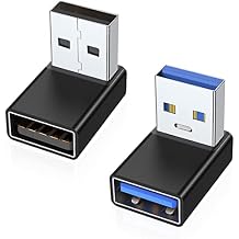 AreMe 90 Degree USB 3.0 Adapter 2 Pack, Up and Down Angle USB A Male to Female Converter Extender for PC, Laptop, USB A Charger, Power Bank and More Black