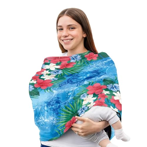 Image of Car Seat Cover for Baby Carseat, Cute Sea Turtle Nursing Cover and Carseat Cover, Stretchable Nursing Scarf Stroller Shopping Cart Cover for Girls, Boys