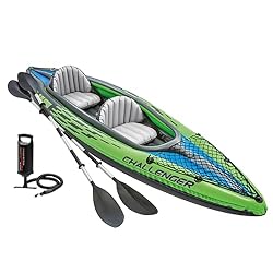 Intex 68306 - Kayak Hinchable Challenger k2 & 2 Re...: Kayak hinchable Intex línea Challenger K2 diseñado para dos personas (máximo 180 kg), con unas medidas de 351x76x38 cm En color verde, con gráficos deportivos de gran visibilidad, diseño aerodinámico y fabricado con vinilo de alta resistencia de 0,75...