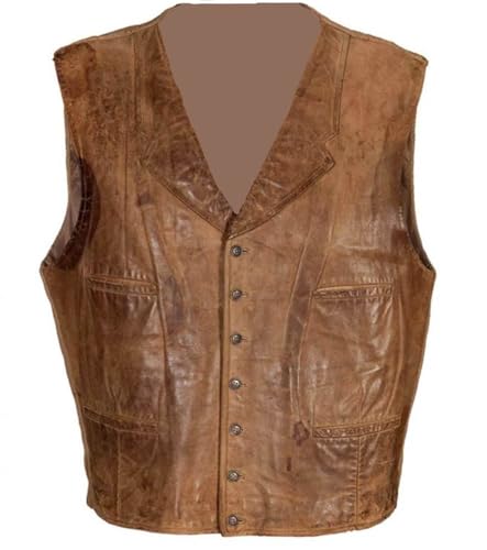 Mens Distressed Brown Leather Vest, Vintage Brown Leather Vest, Western Brown Leather Vest men
