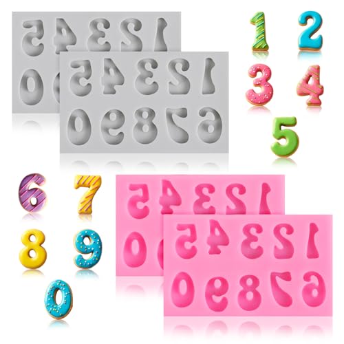 Guduling 4pcs Number Chocolate Mold 3D Number Silicone Mold Fondant Molds for Cupcake Topper Candy Cake Decorating Chocolate DIY Candy Making Cupcake Mousse Dessert