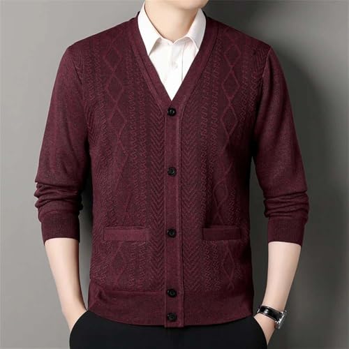 Men V Neck Knit Cardigan Sweater Casual Fit Button Front Long Sleeve Pullover Knitwear3