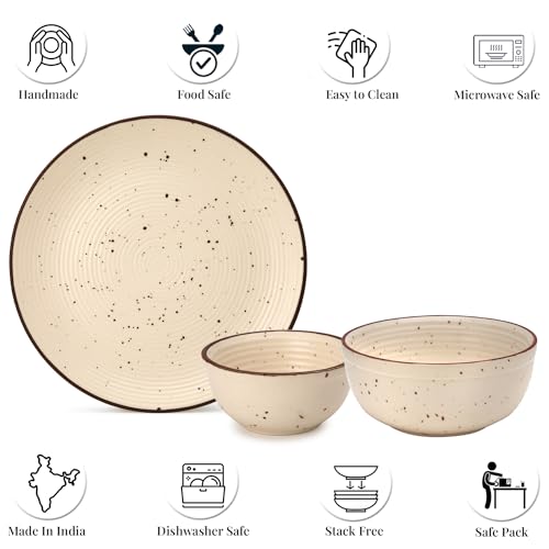 Image of Bodhi House Solid Handcrafted Stoneware Ceramic Dinner Set, Dish Set Serving, Microwave and Dishwasher Safe, Bone-ash Free, Crockery Set for Dining and Gifting (Beg, Pack of 20 (6F+12K+2SB))