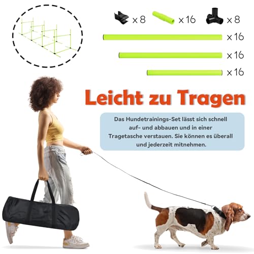 ACXIN Agility Set Hürdenset Hundetraining Zubehör mit 4 Stück Hürden, Slalom Stangen Agility-Ausrüstung für Hunde - Einfach zu transportieren, Höhenverstellbar Inklusive Tasche, 104x70x101cm, Grün