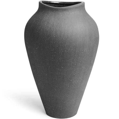 Ceramic Vase - Large 13.6 Inch Tall Floor Vase for Centerpieces, Farmhouse Rustic Minimalist Home Decor for Living Room, Enterway, Wedding (Sandstone Dark Gray) by LE TAUCI GARDEN - Image 2