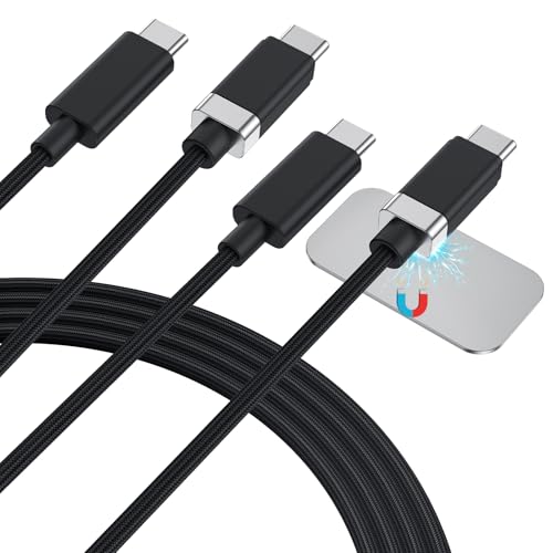 Image of Magtame 2 Pack StayCable Magnetic USB C to USB C Cable 3.3FT/1M, 3A 60W Fast Charging Type-C Charger Cord, Anti-Drop Nylon Braided Cable for Bedside, Desk, Car