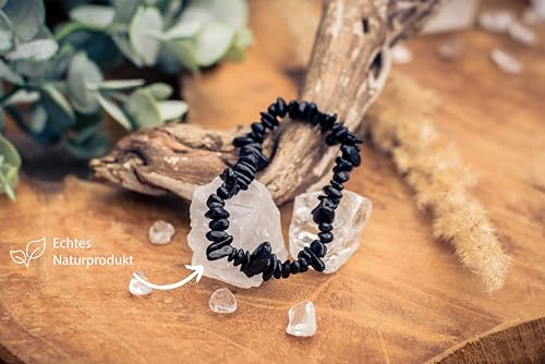 Lebensquelle Plus schwarzer Turmalin (Schörl) Splitterarmband | Handgefertigtes Elastisches Stretch Splitter Armband | Echter natürlicher Edelstein (Turmalin, schhwarz (Schörl))