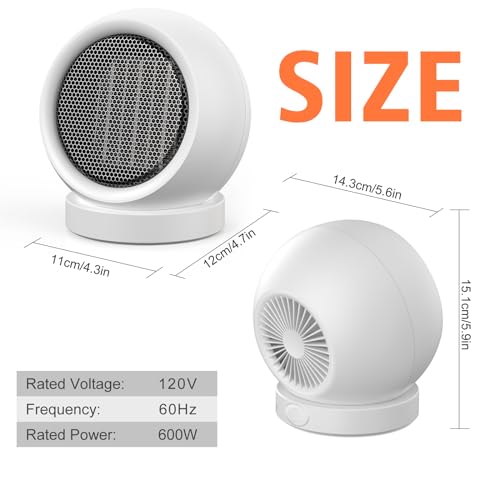 Coolfor Space Heater,600W Energy Efficient Desk Heater for Indoor Use,PTC Ceramic Fast Heating Electric desktop Heater for Home Bedroom Office Desk White by Coolfor - Image 6