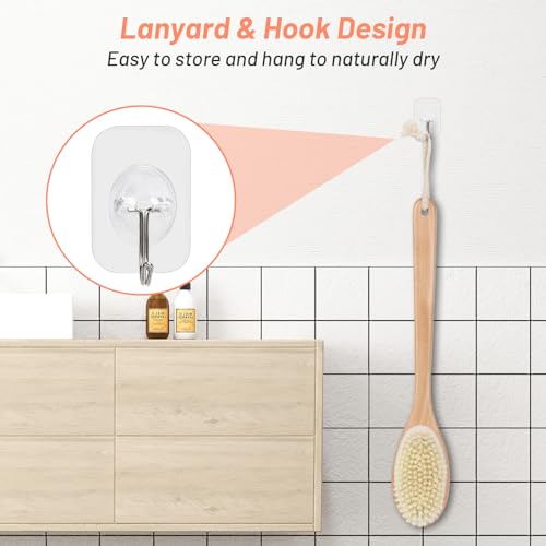 Alyvisun Rückenbürste aus Holz für Dusche mit Langem Griff, Doppelseitige Rückenschrubber mit Steifen und Weichen Borsten, Nass- und Trocken Peeling Körperbürste