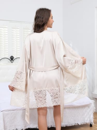 Anetyflying Women Slik Robes Lace Trim Stain Kimono Bathrobe for Bridesmaid - image 5