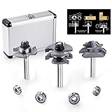 Tongue and Groove Set of 3 Pieces 1/4 Inch Shank Router Bit & Lock Miter Router Bit with 45-Degree, 4Pcs Bearings Set,Professional Choice for Home Improvement -RB31C
