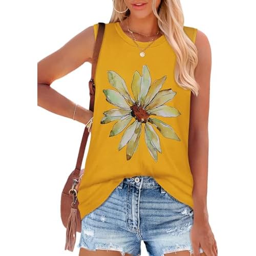 Women Summer Tops Sleeveless Tank Floral Casual Cute Loose Fit Cute T-Shirt Tunic 2026
