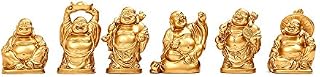Set of 6 Lucky Laughing Buddha Statue Buddha Figurine 3cm Gold Resin Home Decorations (3 cm Gold, Resin)