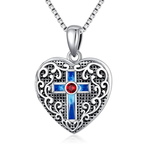 SOULMEET Heart Shaped Cross Locket Necklace That Holds 2 Pictures Photo Keep Someone Near to You Sterling Silver Custom Jewelry Personalized Locket Pendant