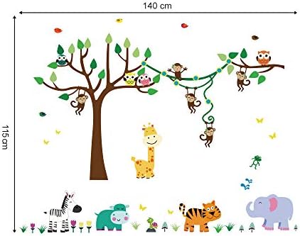 decalmile Animals Tree Wall Stickers Decorative Sticker Monkey Giraffe Elephant Wall Decoration Bedroom Kids Baby Nursery