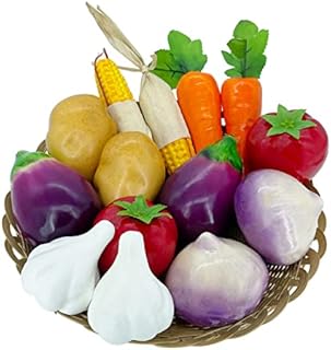 Lorigun 14 Pcs Artificial Vegetables, Fake Vegetables Decoration Lifelike Display Vegetables Food Simulation Vegetables for Kitchen Artificial Fake Carrots Corn Potatoes Onion Tomato Eggplant Garlic