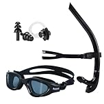Swim Snorkel for Lap Swimming,Adult Swimmers Snorkeling Gear for Swimming Snorkel Training in Pool and Open Water,Center Comfortable Silicone Mouthpiece One-Way Purge Valve