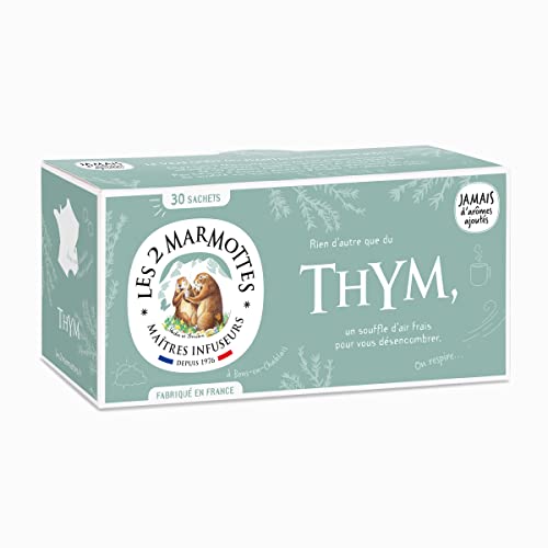Les 2 Marmottes Infusion Thym des Marmottes - Bien-Être Respiratoire et Relaxation - Apaisant pour la gorge - 30 Sachets par boite - Made in France